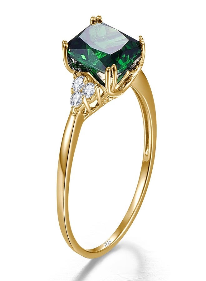 Yaresul 3.5ct Women's Green Emerald Ring for Women 14K Gold Plated 925 Sterling Silver Emerald Engagement Ring for Women May Birthstone Rings Paved Cubic Zirconia Wedding Rings Size 8 - Image 2